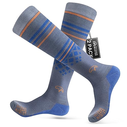 Ski Socks 2-Pack Merino Wool, Over The Calf Non-Slip Cuff for Men