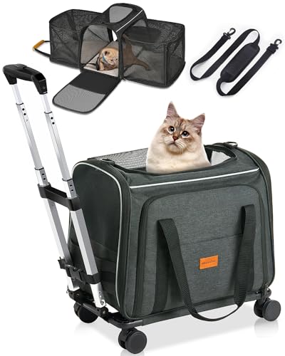 Soft Expandable Cat Carrier with Wheels for Medium Pets